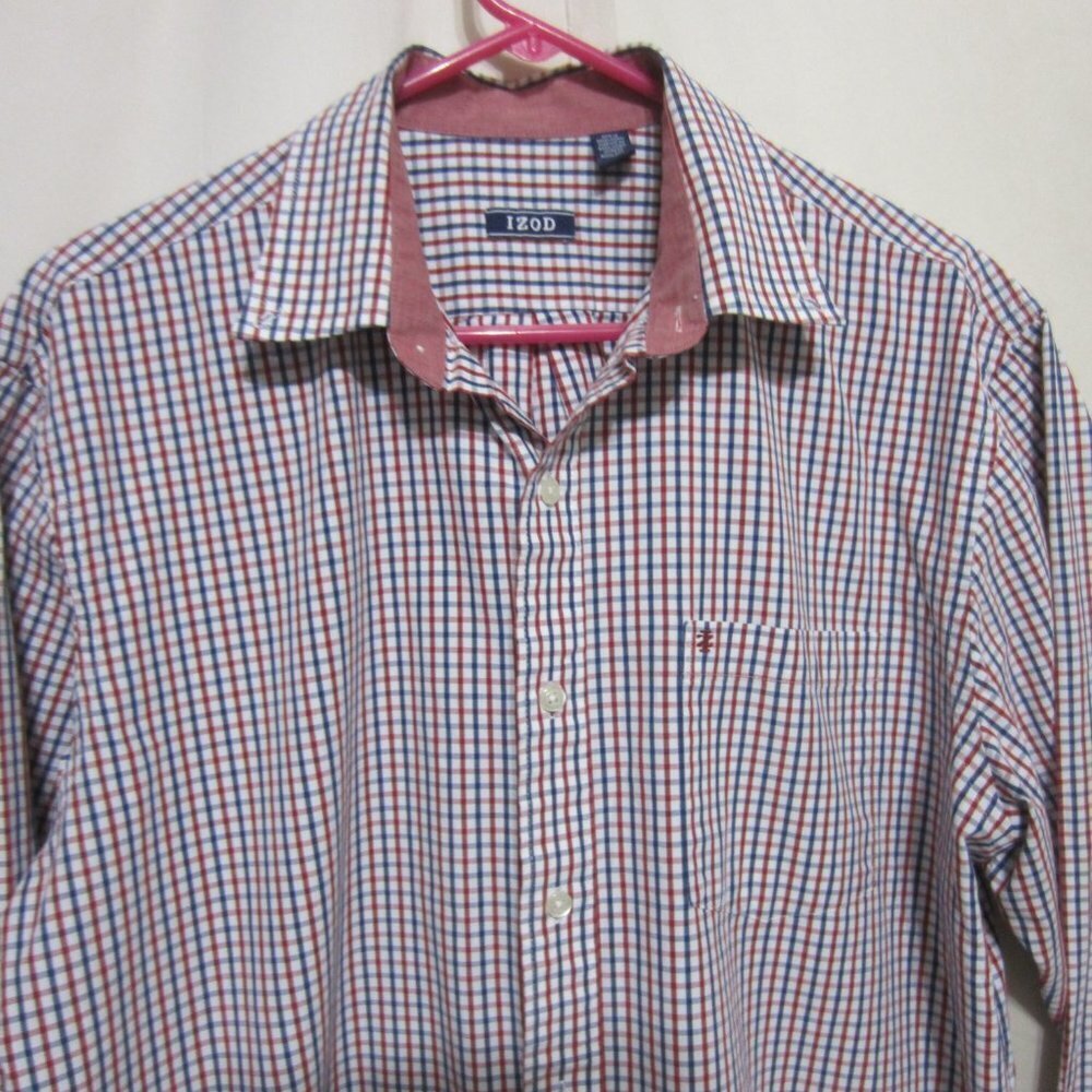 IZOD SZ LARGE RED/BLUE CHECK SHIRT